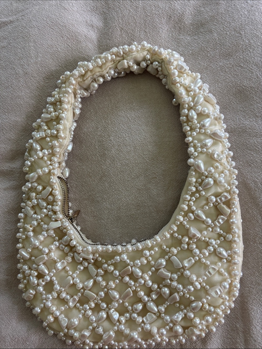 Zara Pearl-Beaded Cream Mini Shoulder Bag - Picture 2 of 3